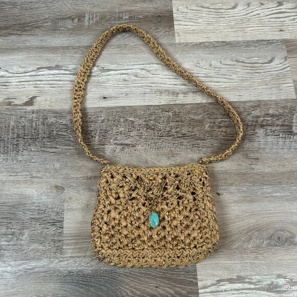 Boks & Baum Handbags - NWT Boks & Baum Woven Raffia Crossbody Bag Gold Lurex Turquoise Detail